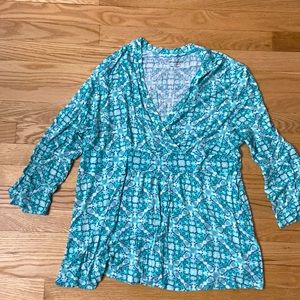 Croft & Barrow Women’s Wrap Style Top. Teal Pattern. Sz. XL